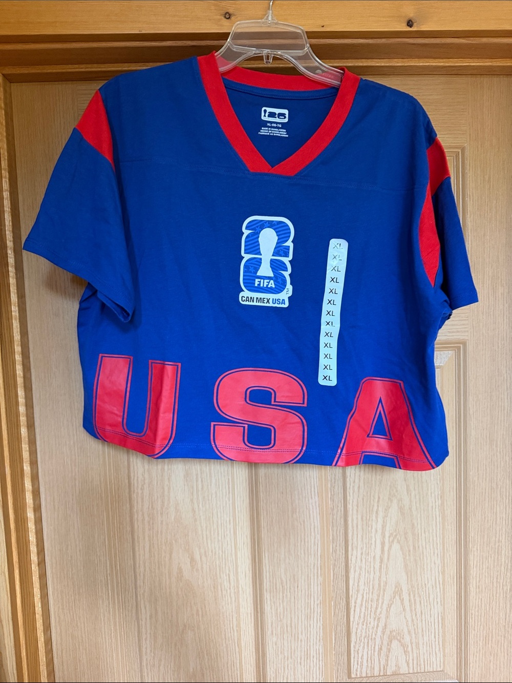 2026 FIFA World Cup CAN MEX USA Blue & Red Graphic Crop Jersey